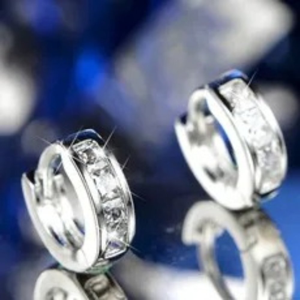 Ross-Simons 925 Sterling Silver CZ Huggie Earrings